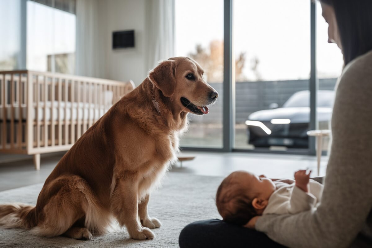 Ce Golden Retriever surveille bébé depuis 2 mètres et sa réaction quand l'enfant se réveille bouleverse tous les parents qui voient la vidéo